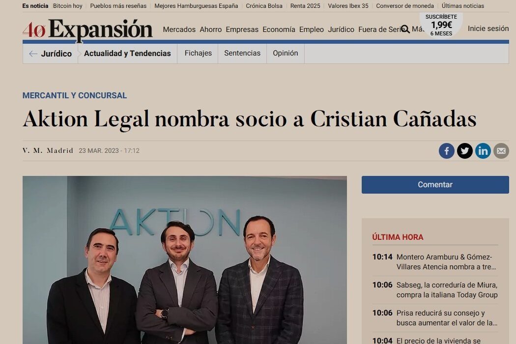 Aktion continúa su expansión y nombra socio a Cristian Cañadas