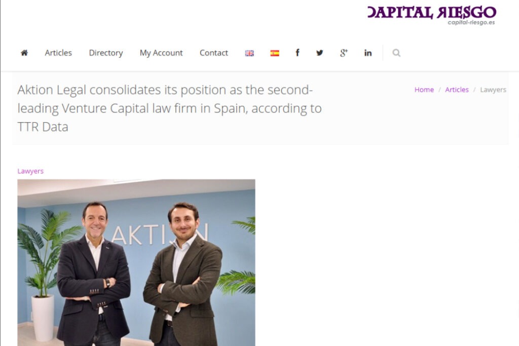 Aktion Legal consolidates its position as the second-leading Venture Capital law firm in Spain, according to TTR Data