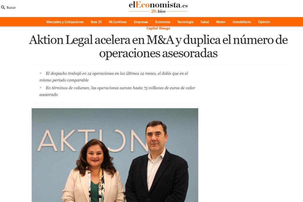 Aktion Legal acelera en M&A y duplica el número de operaciones asesoradas